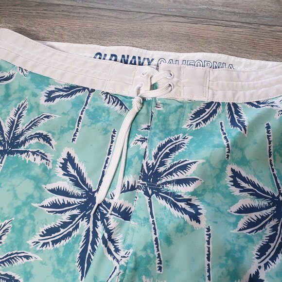 Old Navy Mens California Collection Swim Trunks 34 Palm Tree Print Drawstring - Picture 2 of 7
